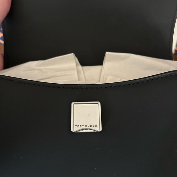 Tory Burch Britten Matte Mini Top Handle Crossbody Bag Black Silver - Picture 10 of 15